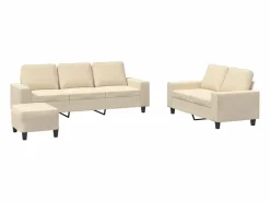 Clicnbuy Conjunto Sofás * Juego de sofás 3 piezas tela color Crema
