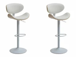Juego de 2 taburetes de bar de cuero sintético - Altura ajustable - Natural y Blanco - MONTENEGRO < Vente-unique New