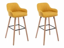 Juego de 2 taburetes de bar de tela y patas madera de haya - Amarillo - ELEANA < Vente-unique Hot