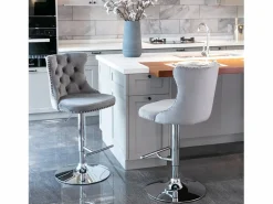 Juego de 2 taburetes de bar giratorios en terciopelo - Altura regulable de 63,5 a 84 cm - y plata < Hauss Spole New