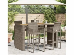 Karaca Mesa alta jardín superficie madera ratán PE 185x80x110 cm < Garden Furniture Hot