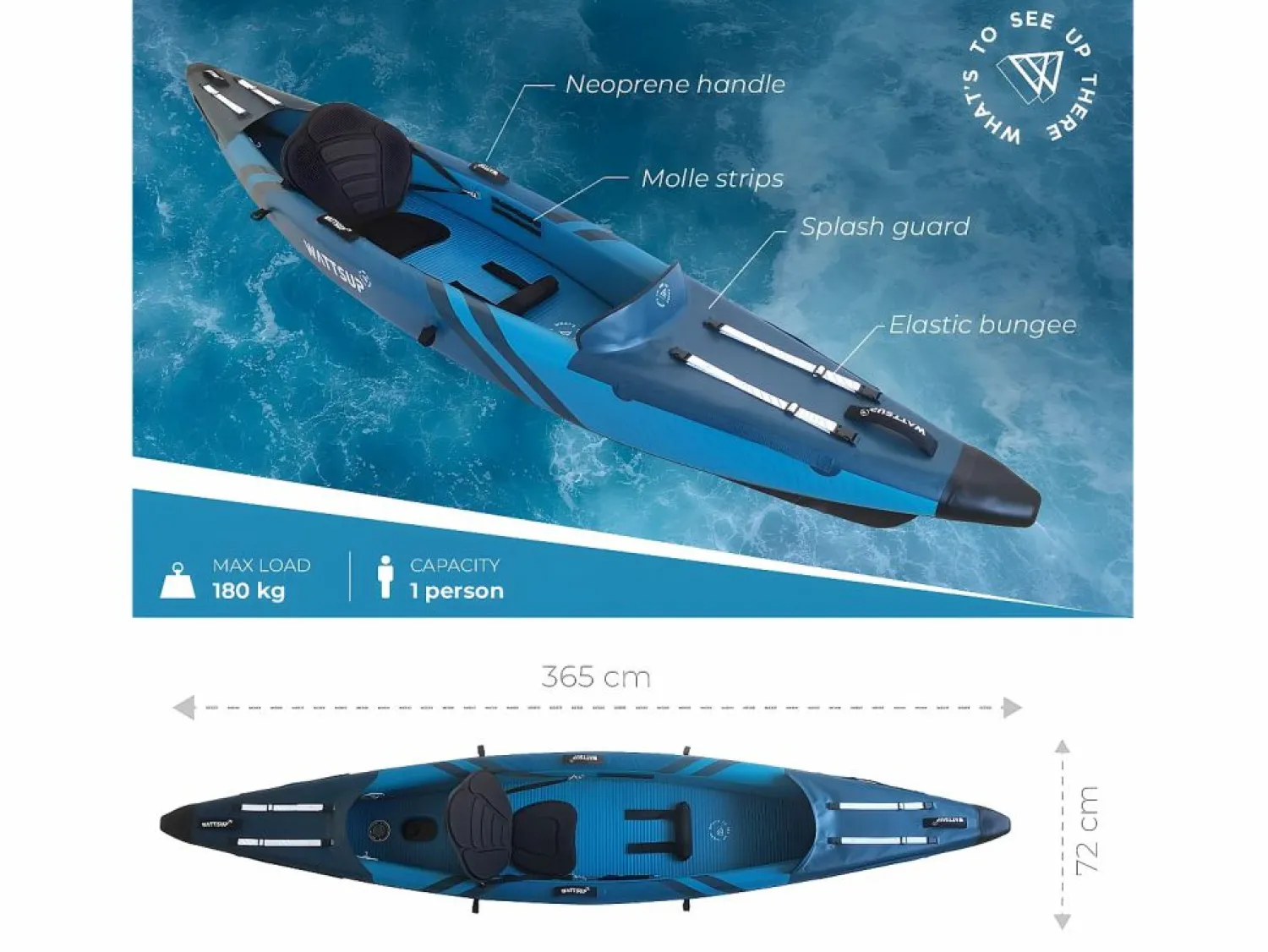 WATTSUP Deportes Náuticos * KAYAK HINCHABLE DE ALTA PRESIÓN TORPEDO 1 PLAZA Azul