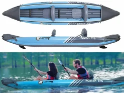 ZRAY Deportes Náuticos * Kayak hinchable Roatan 2 plazas 100% PVC Bomba de pie + 2 remos - Max 160kg -376x77cm (148 "x30") - Azul