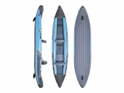 ZRAY Deportes Náuticos * Kayak hinchable Roatan 2 plazas 100% PVC Bomba de pie + 2 remos - Max 160kg -376x77cm (148 "x30") - Azul