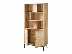 Calicosy Librería * Librería de 6 Compartimentos y 2 Puertas en Ratán Natural H175cm - JAYA Beige