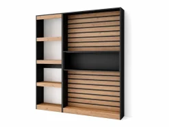 Librería estantería, 170x25x186cm, Salón - Comedor - Oficina, Con Almacenaje, Roble y negro < Skraut Home Online