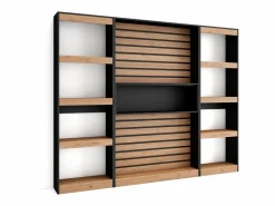 Librería estantería, 230x25x186cm, Salón - Comedor - Oficina, Con Almacenaje, Roble y negro < Skraut Home Sale