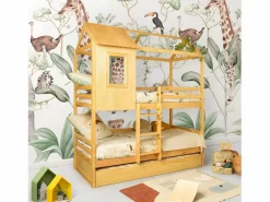 Cama Litera | Litera + cama de arrastre madera pino 90x190/90x190cm