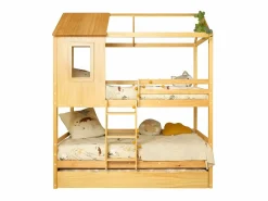 Cama Litera | Litera + cama de arrastre madera pino 90x190/90x190cm