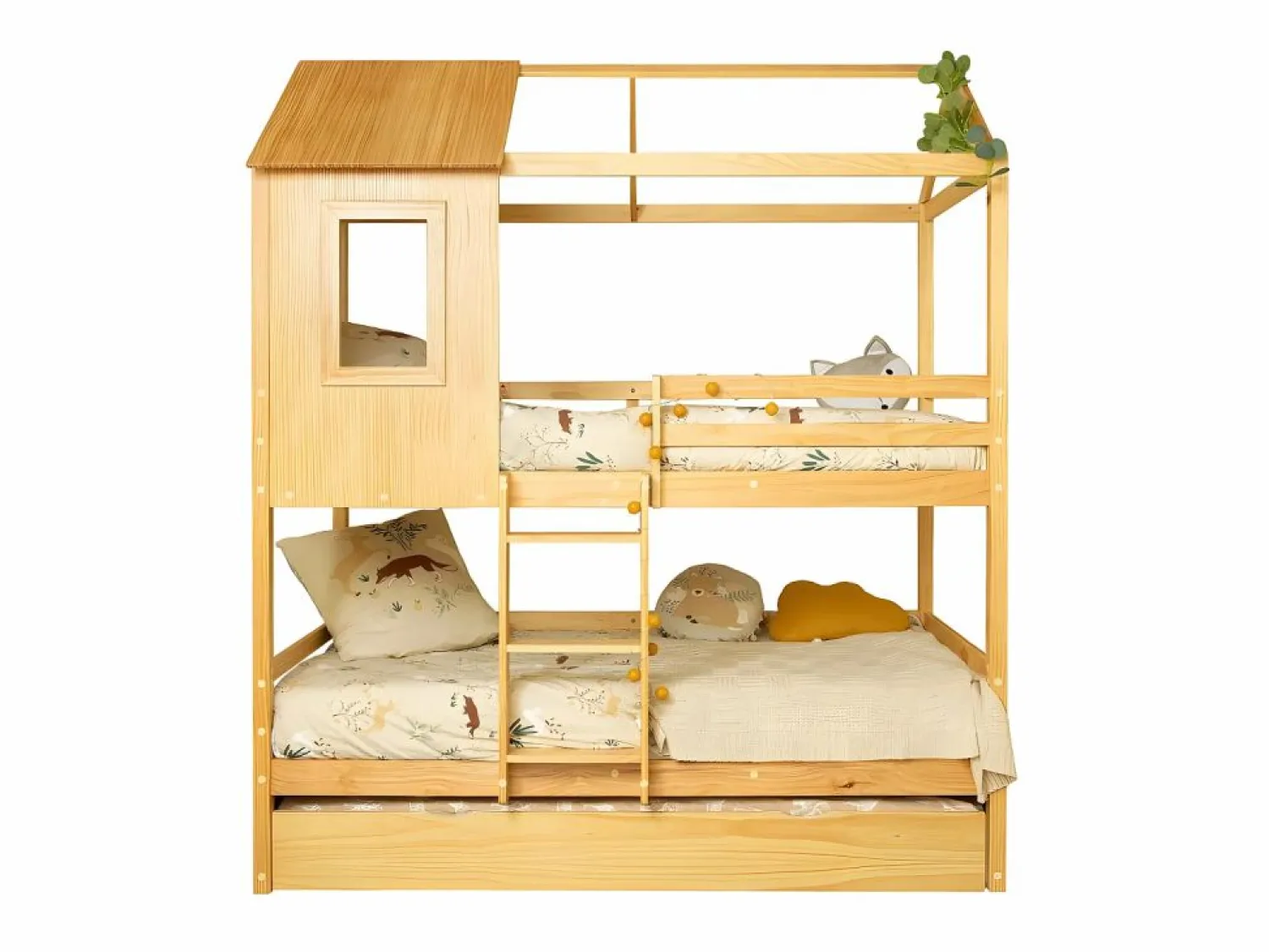 Cama Litera | Litera + cama de arrastre madera pino 90x190/90x190cm