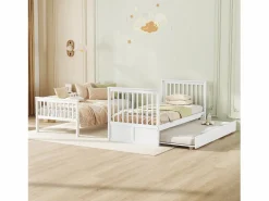 Cama Litera | Litera de 90 x 200 cm - con cama nido - barandillas altas de seguridad - blanca