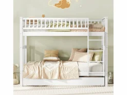 Cama Litera | Litera de 90 x 200 cm - con cama nido - barandillas altas de seguridad - blanca