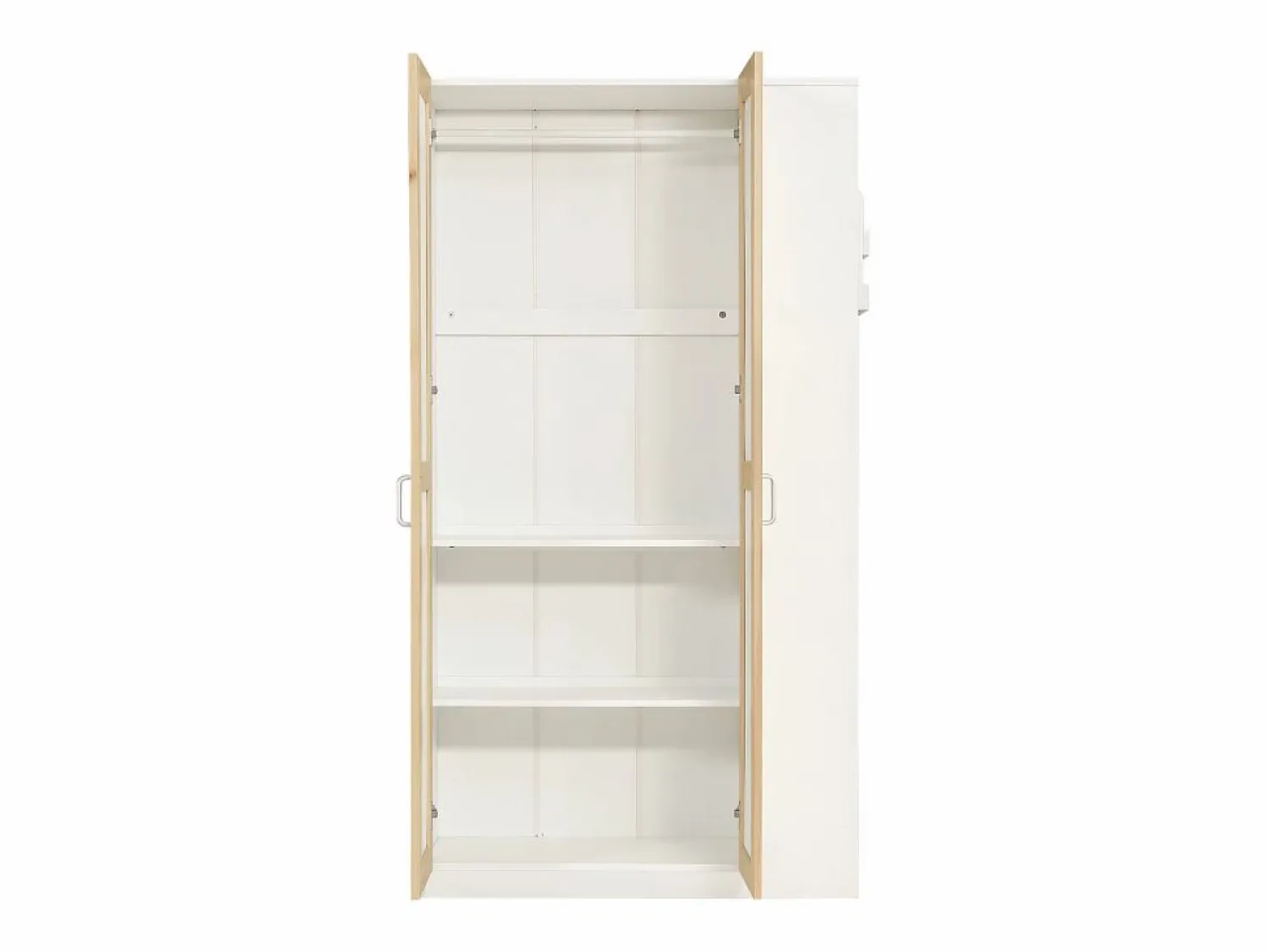 Cama Litera * Litera infantil, protección, barandilla, escalera 4 peldaños, 6 estantes, armario lateral, almacenaje, pino+PB, +natural, 90x200cm Blanco
