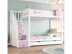 Cama Litera * Litera 90x200cm cama infantil moderna con gran almacenaje madera habitación infantil y rosa (Sin colchón) Blanco