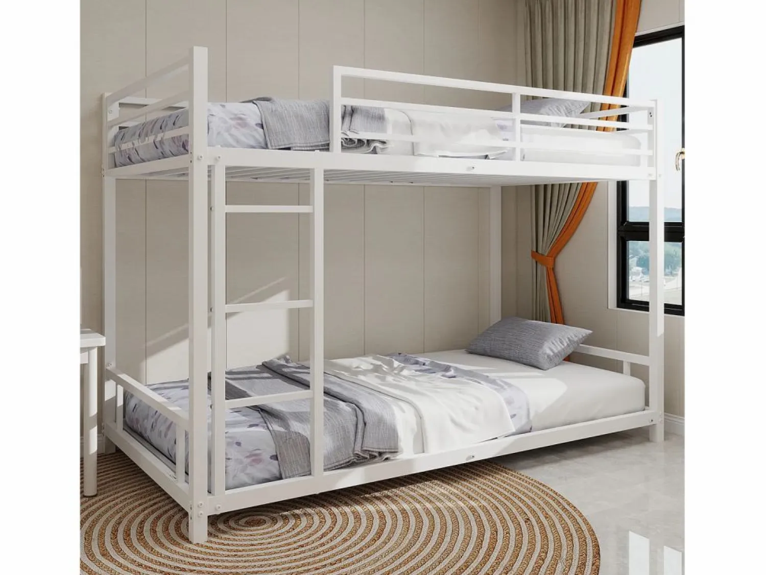 Cama Litera * Litera 2 x 90 x 190 cm - Cama infantil con escalera y barandillas - metal - sin colchón Blanco