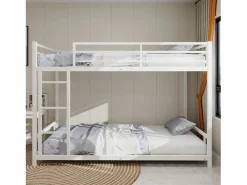 Cama Litera * Litera 2 x 90 x 190 cm - Cama infantil con escalera y barandillas - metal - sin colchón Blanco