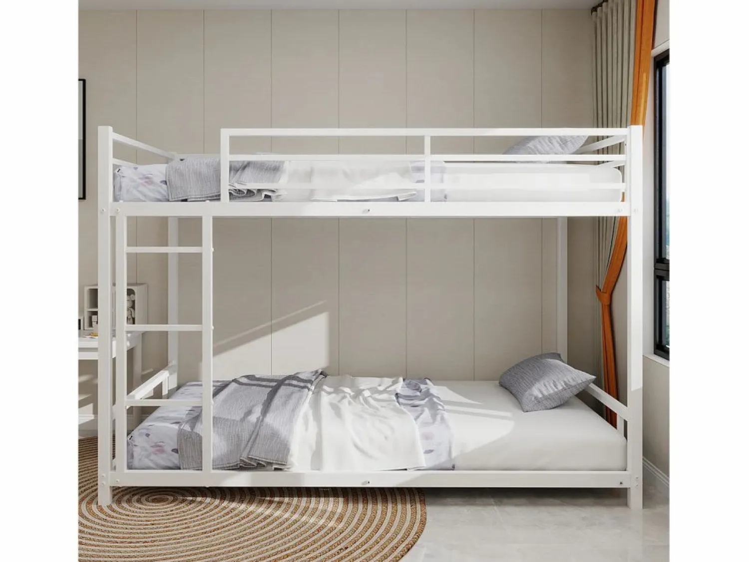 Cama Litera * Litera 2 x 90 x 190 cm - Cama infantil con escalera y barandillas - metal - sin colchón Blanco