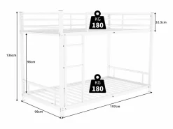 Cama Litera * Litera 2 x 90 x 190 cm - Cama infantil con escalera y barandillas - metal - sin colchón Blanco