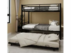Cama Litera * Litera 2 x 90 x 190 cm - Cama infantil con escalera y barandillas - con cama nido de 90 x 190 cm - metal - sin colchón Negro