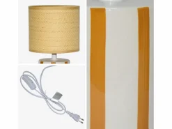 Sweeek Lámpara De Mesa * Lámpara de mesa interior cerámica pantalla de efecto de mimbre Mostaza