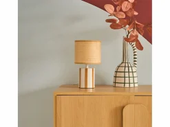 Sweeek Lámpara De Mesa * Lámpara de mesa interior cerámica pantalla de efecto de mimbre Mostaza