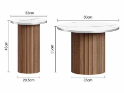 Lote de 2 Mesas bajas redondas - base de columna romana - chapa de mármol - Marrón Chocolate < DripeX