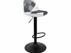 Kayelles Muebles De Bar|Taburete Alto * Lote de 2 taburetes de bar de diseño, asiento acolchado patchwork multicolor de tela, giratorio, altura ajustable SIG (patchwork gris) Gris / Blanco