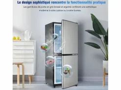 DripeX Electrodomésticos De Frío * 106L Silver+Negro Negra, con partición de vidrio y pies ajustables, 7 temperatura, -25 ~ 10 ℃, clase de eficiencia energética Plateado