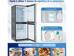 DripeX Electrodomésticos De Frío * 106L Silver+Negro Negra, con partición de vidrio y pies ajustables, 7 temperatura, -25 ~ 10 ℃, clase de eficiencia energética Plateado