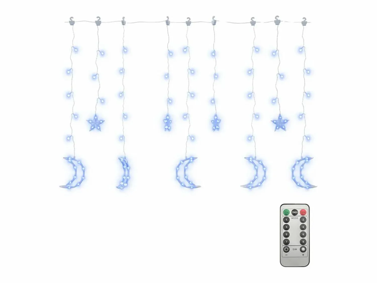 vidaxl Guirnalda Luminosa * Luces estrella y luna 138 LEDs azul con control remoto