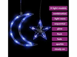 vidaxl Guirnalda Luminosa * Luces estrella y luna 138 LEDs azul con control remoto