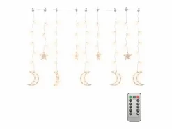 vidaxl Guirnalda Luminosa | Luces estrella y luna 138 LEDs blanco cálido con control remoto