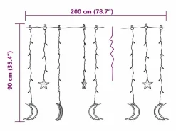 vidaxl Guirnalda Luminosa | Luces estrella y luna 138 LEDs blanco cálido con control remoto
