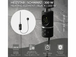 Luxebath Elemento calefactor eléctrico 300W acero inoxidable negro para radiador con termostato y pantalla digital, regulador con modo temporizador < New