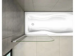 Aica Mampara De Bañera * Mampara de bañera abatible-cristal templado 4mm con perfil gris mate-(740-750)x1400mm Transparente