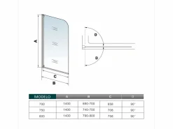 Aica Mampara De Bañera * Mampara de bañera abatible-cristal templado 4mm con perfil gris mate-(740-750)x1400mm Transparente