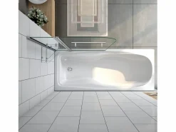 Aica Mampara De Bañera * Mampara de bañera abatible-cristal templado 6 mm con 2 repisas y un toallero-(995-1000)x1400mm Transparente