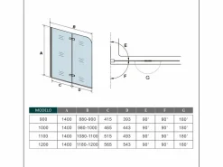 Aica Mampara De Bañera * Mampara de bañera abatible 2 hojas cristal antical 6mm plegable perfil negro mate (880-900)x1400mm Transparente