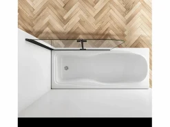 Aica Mampara De Bañera * Mampara de bañera abatible 2 hojas cristal antical 6mm plegable perfil negro mate (980-1000)x1400mm Transparente