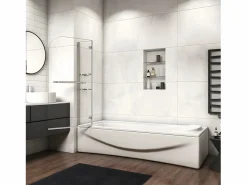 Mampara de bañera-cristal templado 5mm con 2 repisas y un toallero 400mm-(995-1000)x1400mm < Aica