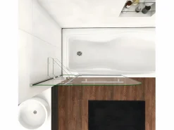 Mampara de bañera-cristal templado 5mm con 2 repisas y un toallero 400mm-(995-1000)x1400mm < Aica