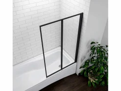 Mampara de Bañera 2 Hojas Plegables Vidrio Templado 4mm Perfil Negro Mate Tamaño:(890-900)x1400mm- < Aica Best