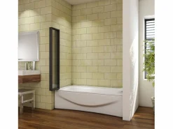 Mampara de bañera plegable-vidrio templado 4mm con perfil negro mate-(1193-1203)x1400mm < Aica Sale