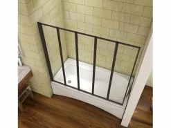 Mampara de bañera plegable-vidrio templado 4mm con perfil negro mate-(1193-1203)x1400mm < Aica Sale