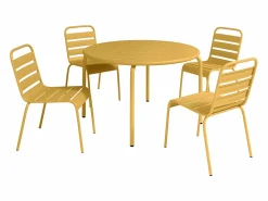 MYLIA Comedores De Jardín * Mesa y sillas de jardín de metal - una mesa D.110cm y 4 sillas - Amarillo - MIRMANDE Mostaza