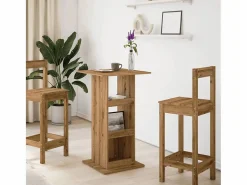 Clicnbuy Mueble Bar * Mesa alta bar con almacenaje madera roble artisian 60x60x102 cm Marru00f3n