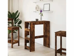 Clicnbuy Mueble Bar | Mesa alta bar con estantes roble ahumado 90x40x103,5 cm