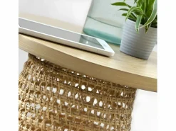 Casâme Mesa Auxiliar * Mesa auxiliar con tabla de bambú pata ratán Color natural claro