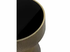 Mesa auxiliar de metal doraro y cristal negro < New