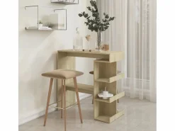 Clicnbuy Mueble Bar | Mesa bar estante almacenaje contrachapada roble 100x50x101,5 cm